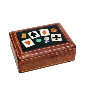 Italian Pietra Dura Leather Card Box circa 1950