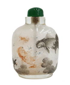 Chinese Glass Hand Painted Koi Fish Snuff Bottle (1 of 6)