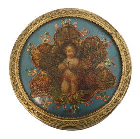 Continental Lacquered Wooden Inlay Marquetry Round Trinket Box Late 19th C. (1 of 12)