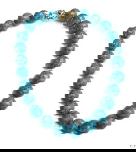 14k Yellow Gold and Turquoise Beaded Single Strand Necklace.: 14k Yellow Gold and Turquoise Beaded Single Strand Necklace. 24 tuquoise beads measuring approximately 6.5mm. Clasp tests for 14k gold. Weight Approx., 145.58 grams Measures Approx., 17.25 inches leng