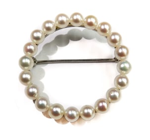 14k White Gold and Cultured Pearl Pin Brooch