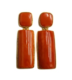 18k and 14k Yellow Gold and Orange Jasper Dangle Earrings