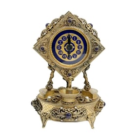 Viennese Gilt Sterling Silver Amethyst & Pearl Mounted Mantel Clock