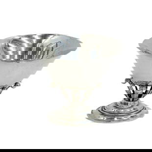 Georg Jensen Denmark Sterling Silver Bowl Designed by Johan Rohde circa 1930: Georg Jensen Denmark Sterling Silver Bowl, circa 1930. A hand hammered finish. Figural floral stems supporting the bowl. Underside marked Georg Jensen Denmark Sterling 925.S, design mark for Johan