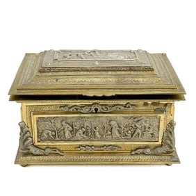 Spanish Gilt and Silvered Bronze Casket Jewelry Box 2nd quarter 20th cen