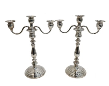 Pair Gorham Cement Filled Sterling Silver 3 Arm Candelabra #660