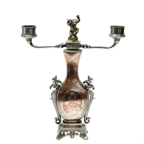 Christofle et Cie French Mixed Metal Copper Silver Inlay Gold Plate Candelabra