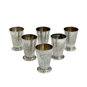 6 Lee Yee Hing Chinese 900 Silver Shot Cups Dragon Motif circa 1920