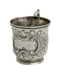 William Tenney New York American Coin Silver Repousse Cup Mug circa 1830