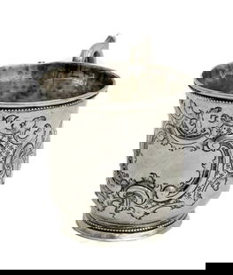William Tenney New York American Coin Silver Repousse Cup Mug circa 1830: William Tenney New York American Coin Silver Repousse Cup, circa 1830. Repousse floral foliate decoration, vacant monogram panel to the center. Underside marked Tenny 251 B Way. Weight Approx., 4