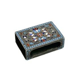 Russian Silver and Cloisonne Enamel Matchbox Holder early 20th cen