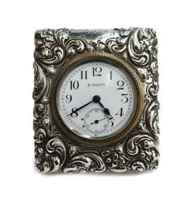 Black Starr and Frost Sterling Silver Swiss 8 Days Miniature Table Clock 1899