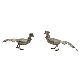 Pair Belgium Solid 835 Silver Pheasant Bird Figurines circa 1950