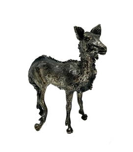 Sorini Pietro & Casi Ilario Arrezo Italian 800 Silver Miniature Deer Figurine: Sorini Pietro & Casi Ilario Arrezo Italian 800 silver miniature deer figurine, circa 1970. The figurine depicts a deer with bending its knee to the front and back. Sorini Pietro Italian silver marks