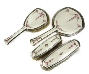 4 Sterling Silver & Enamel Vanity Set by Blackinton Co