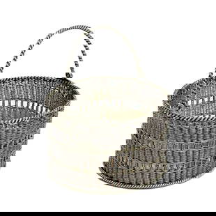 Dutch 833 Silver Reticulated Wine Bottle Coaster or Basket with Handle c 1900: Dutch 833 Silver Reticulated Wine Bottle Coaster or Basket with Handle, circa 1900. Handled basket. Underside marked with Lion Passant 2nd purity mark and Dutch Pseudo hallmarks. Weight: Approx. 6