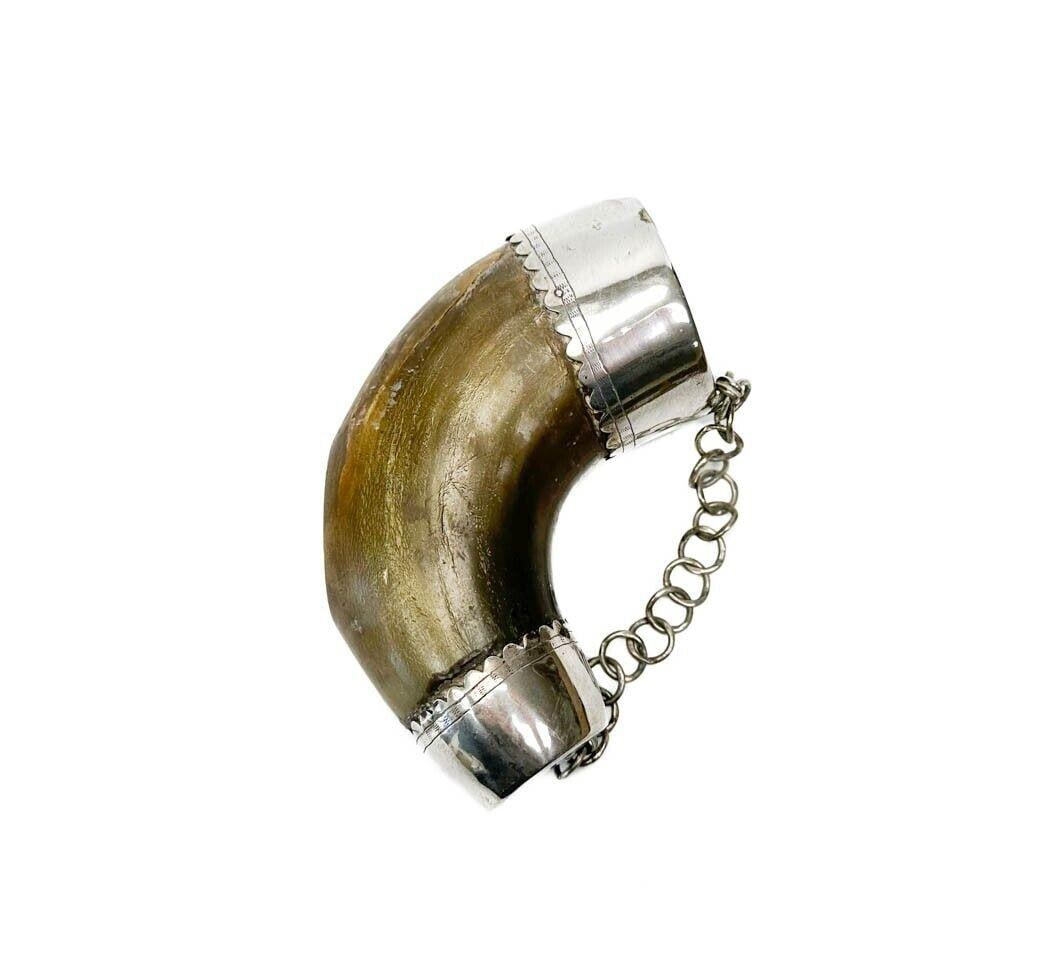 South American Silver Mounted Horn Cup or Drinking Vessel 19th century (1 of 4)