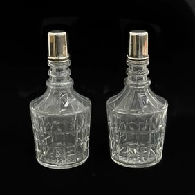 Pair Hawkes American Sterling Silver Mounted Cut Glass Decanters early 20th cen