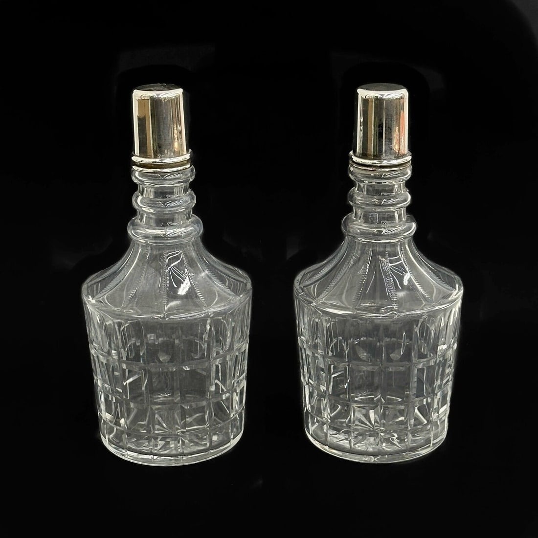 Pair Hawkes American Sterling Silver Mounted Cut Glass Decanters early 20th cen (1 of 6)