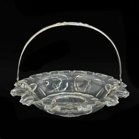 Dutch 833 Silver Mounted Cut Glass Basket Bowl 1876