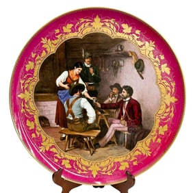 Royal Vienna Hand Painted Porcelain Charger Scene with Figures Signed c 1900