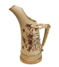 Royal Worcester Porcelain Ivory 8" Tall Ewer #1117, 1888, Sunflowers
