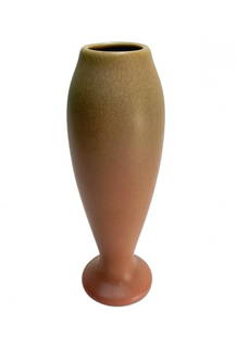Rookwood Art Pottery Footed Vase #949 D, 1911: Rookwood art pottery footed vase #949 D, 1911. Powdered green to peach ground. Rookwood pottery mark to the underside base. Weight: Approx. 1 lb Measurements: Approx.3.25 inches x 9.5 inches tall