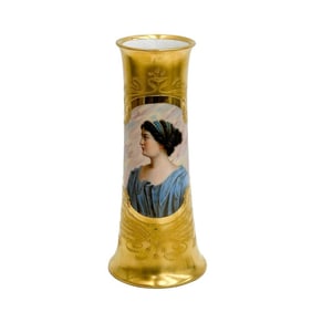 Dresden Germany Klemm Hand Painted Gilt Porcelain Vase Art Nouveau circa 1910