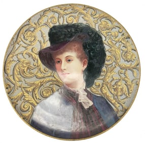Creil et Montereau French Porcelain Large Wall Hanging Portrait Charger Coralene