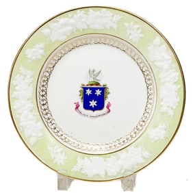 Spode Hand Painted Porcelain Armorial Shield Cabinet Plate Molded Flowers c1820