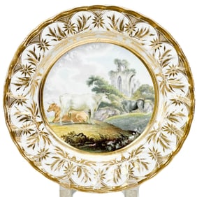 Royal Crown Derby Hand Painted Porcelain Cabinet Plate Landscape Cows c1800
