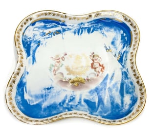 Sevres France Porcelain Hand Painted Square Serving Tray, circa 1900
