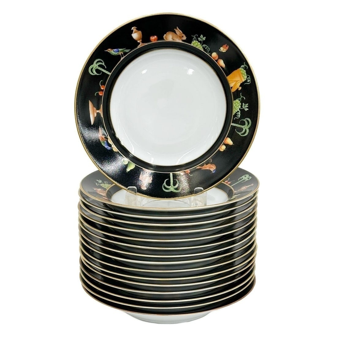 16 Tiffany Le Tallec Private Stock Porcelain Rimmed Soup Bowls in Black Shoulder (1 of 5)
