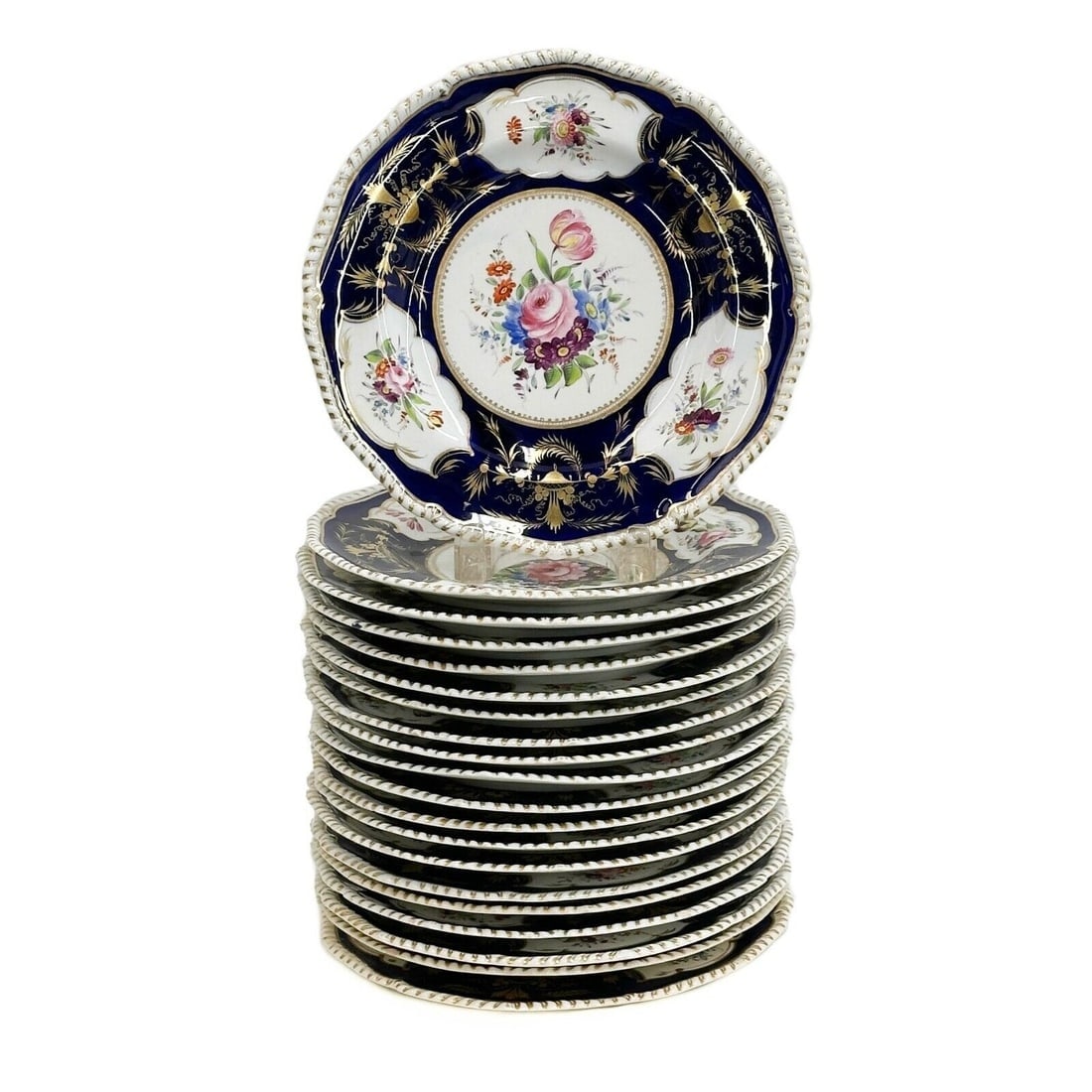 20 Bloor Derby Hand Painted Dinner Plates Florals Cobalt Blue (1 of 4)