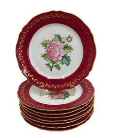 8 Escalier Cristal Lahoche Pannier Hand Painted Porcelain Dessert Plates c1900