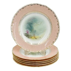 6 Minton for Tiffany & Co Hand Painted Porcelain Fish Plates AHW c1890