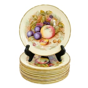 11 Aysnley England Gold Orchard Bread Plates circa 1940