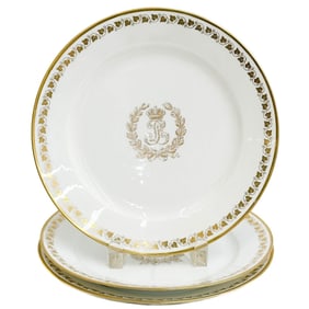 3 Manufacture de Sevres Louis Philippe Chateau de Dreux Gilt Porcelain Plates