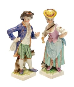 Pair KPM Germany Hand Painted Porcelain Figurines, 19th Century