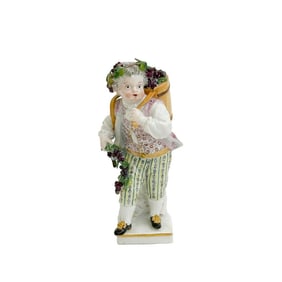 Meissen Germany Hand Painted Porcelain Figurine Boy with Grape Basket 19th cen