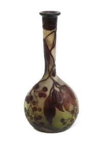 Emile Galle Cameo Art Glass 3 Color Banjo Vase Berries circa 1920