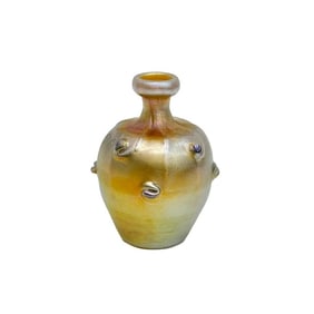 LCT Tiffany Favrile Gold Art Glass Miniature Vase Twisted Prunts circa 1900