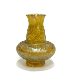 Loetz Austrian Iridescent Gold Papillion Miniature 1.825 inch Vase circa 1920