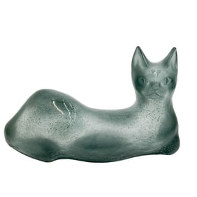 Daum France Pate de Verre Art Glass Sculpture Recumbent Cat Lhoste Ltd Ed/300