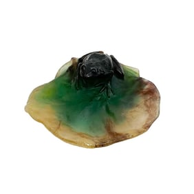 Daum France Pate de Verre Art Glass Lily Pad Frog Bowl Tray Vide Poche