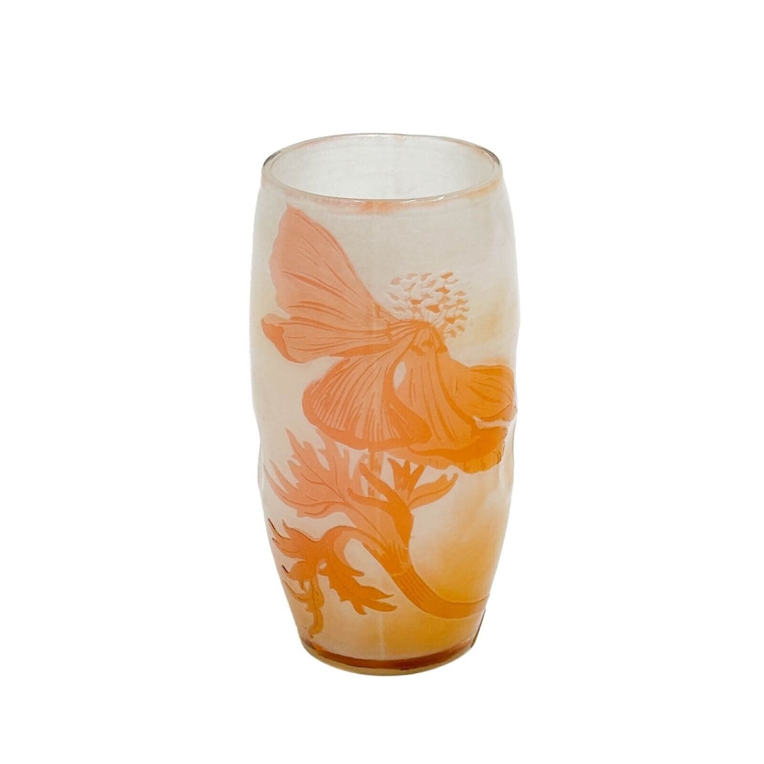 Emille Galle Fire Polished Cameo Art Glass Miniature Vase Orange circa 1880 (1 of 8)