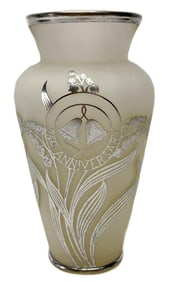 American Sterling Silver Overlay 25th Anniversary Midcentury Vase