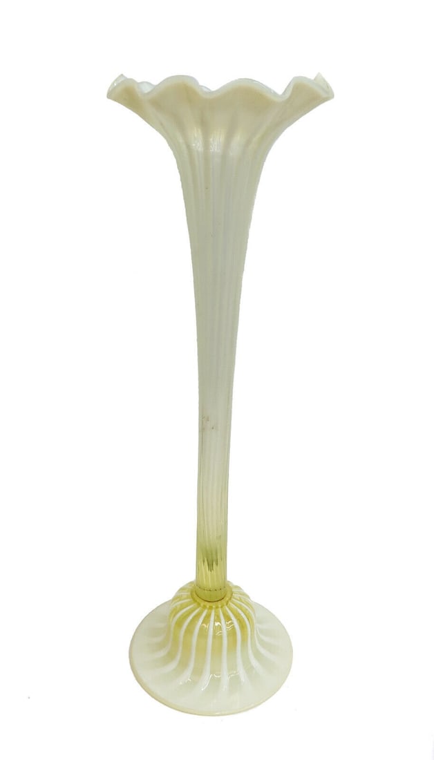 James Powell and Sons English Yellow Art Glass Tall 29.5 in Trumpet Vase, c1890 (1 of 10)
