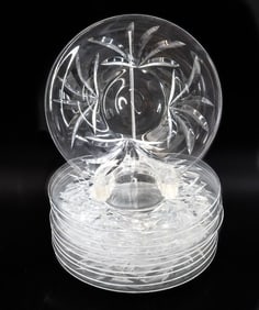 11 Steuben Art Glass Dessert Plates in Leaves Signed