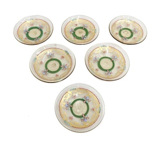 6 Salviati Hand Painted Hand Blown Butter Pats or Small Side Dish, circa 1940